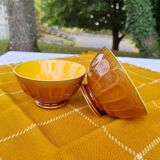 Pair of brown/yellow ribbed bowls - Digoin & Sarreguemines