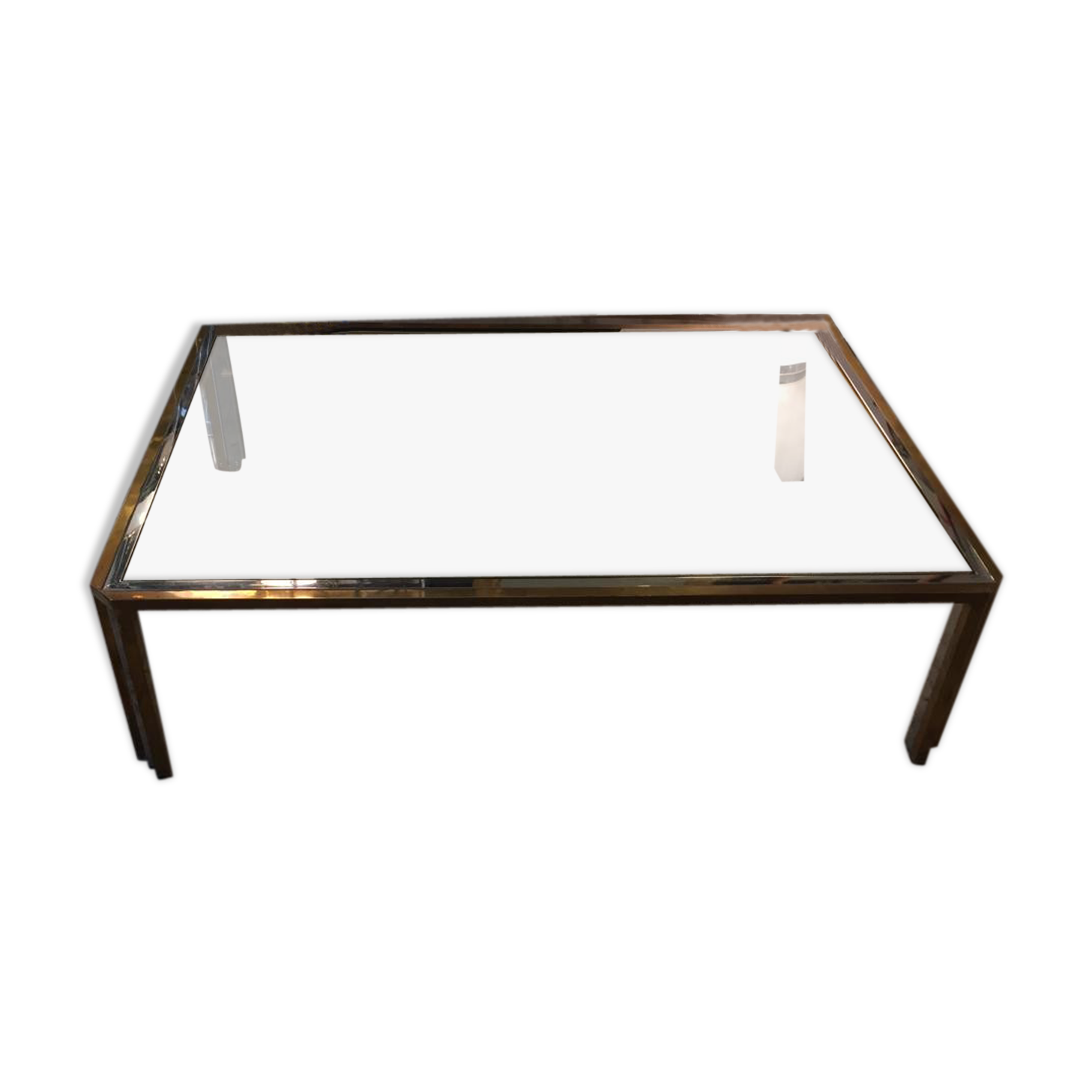 Coloured and gilded steel glass coffee table