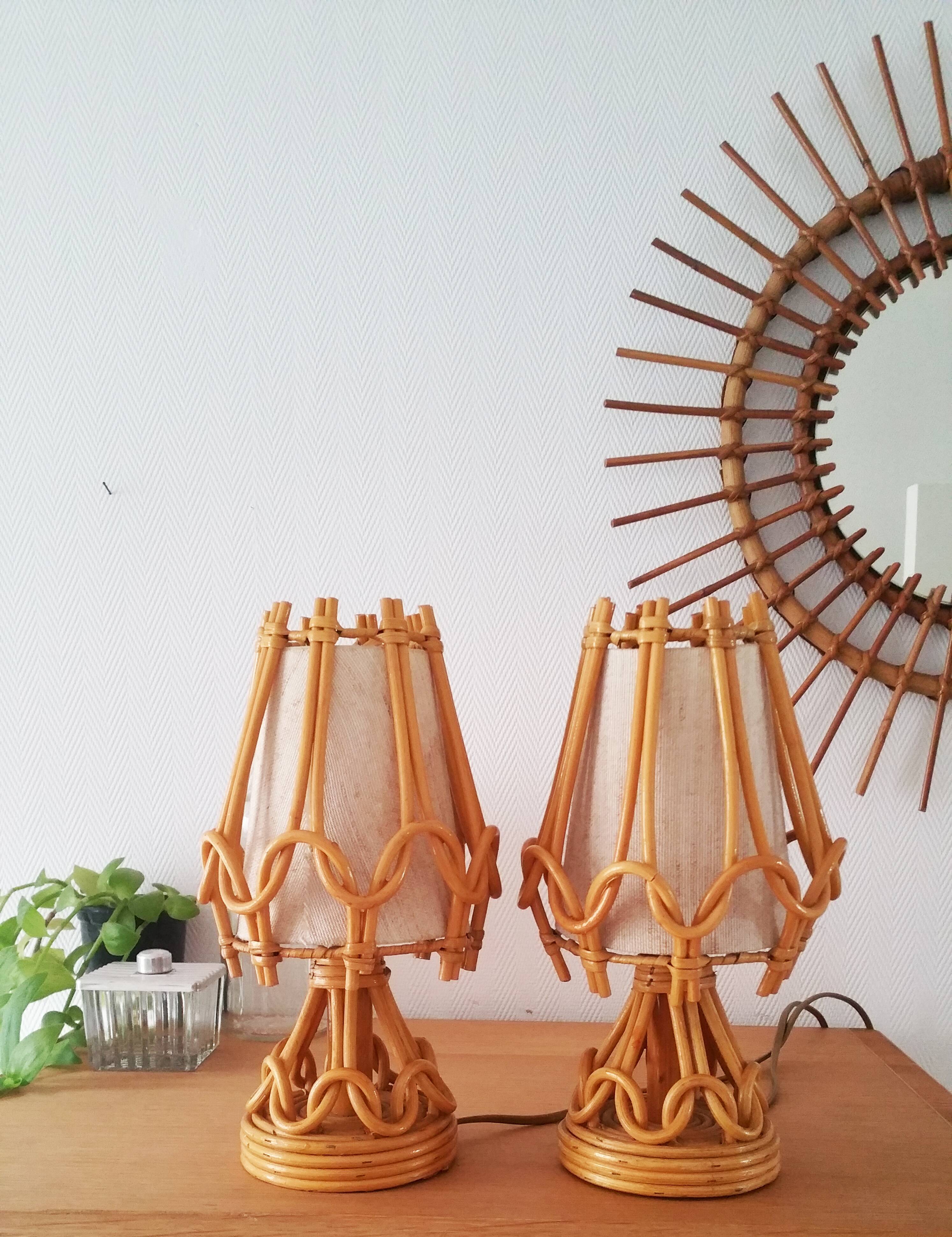 Pair of 60s rattan lamps