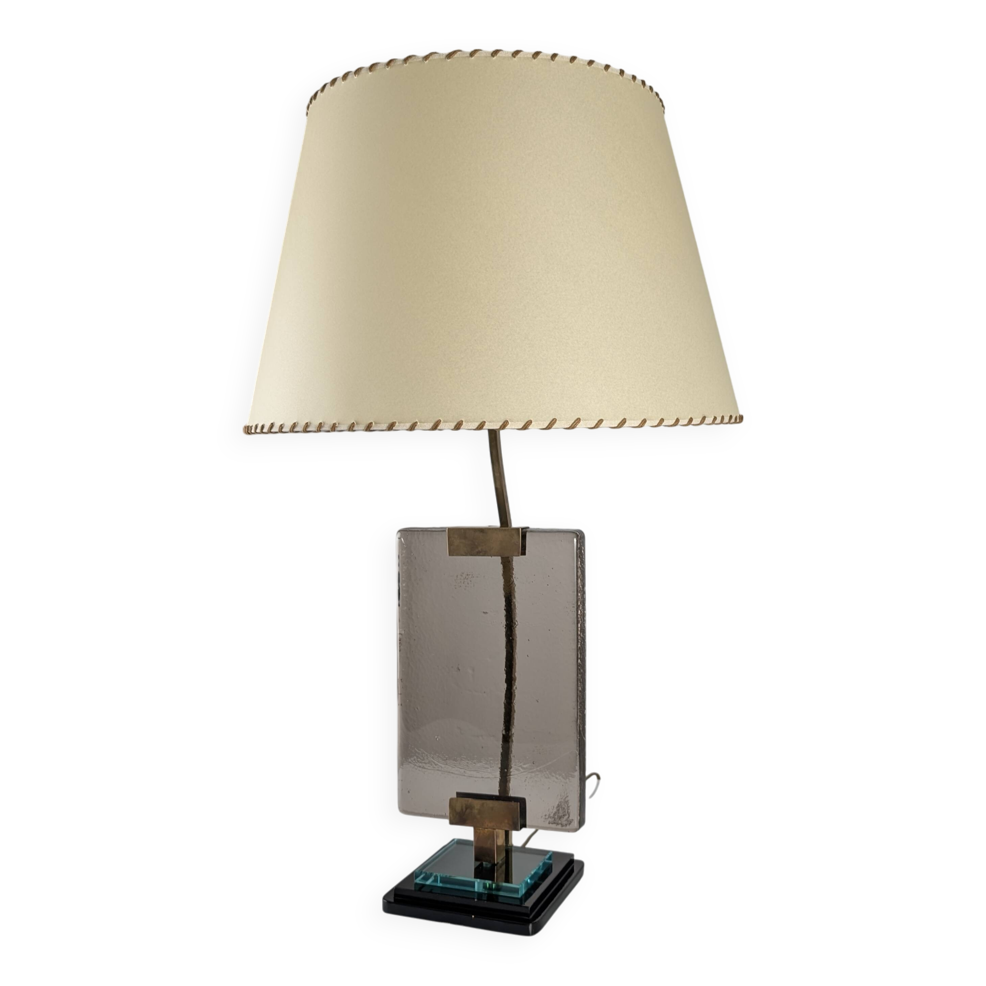Att. Pietro Chiesa Table Lamp for Fontana Arte in Glass and Brass