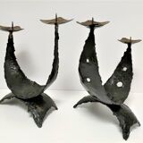 Pair of brutalist design metal candlesticks
