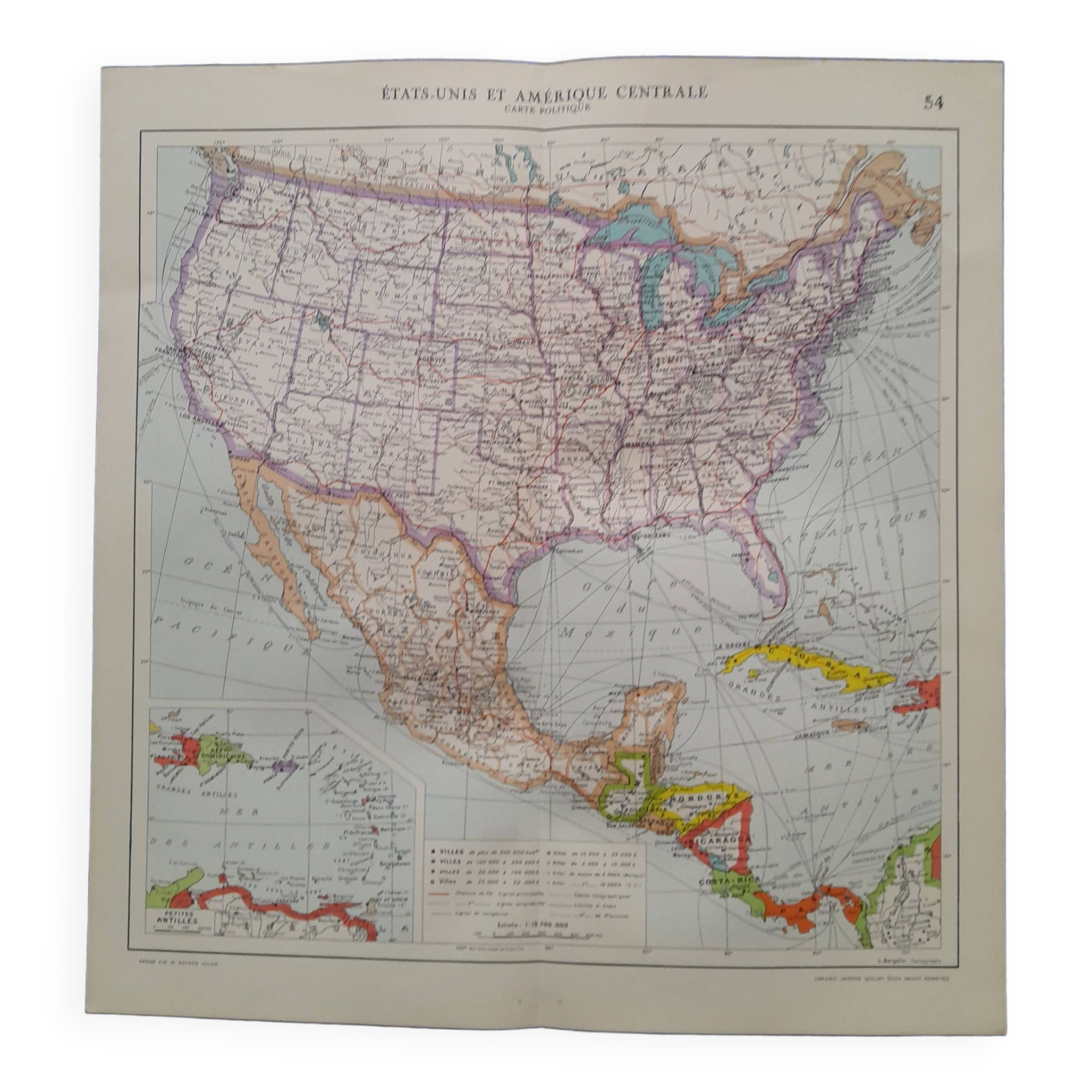 A geographical map from Atlas Quillet 1925 map: United States and Central America physical