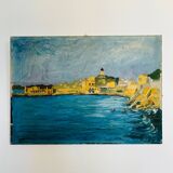 Tableau ancien ville en bord de mer
