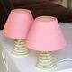 Pair of lamps, yellow spring foot, pink lampshade, 90s