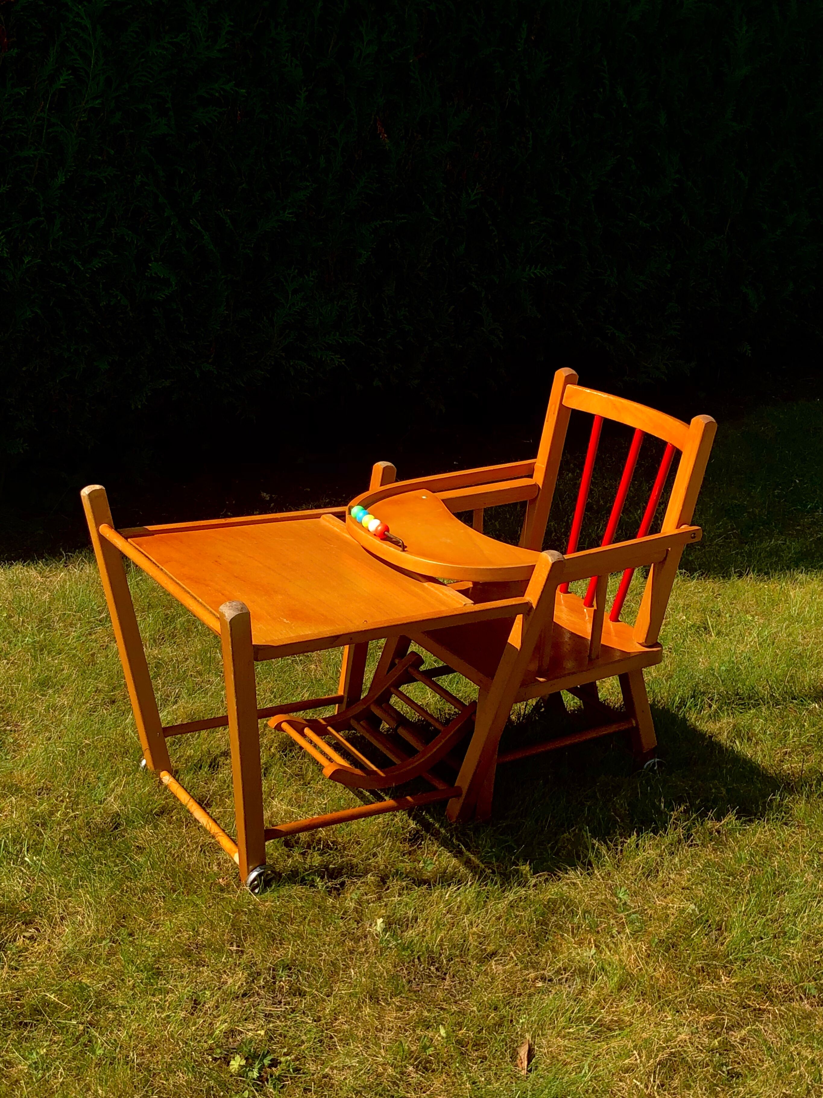 high chair child vintage wood transformable table