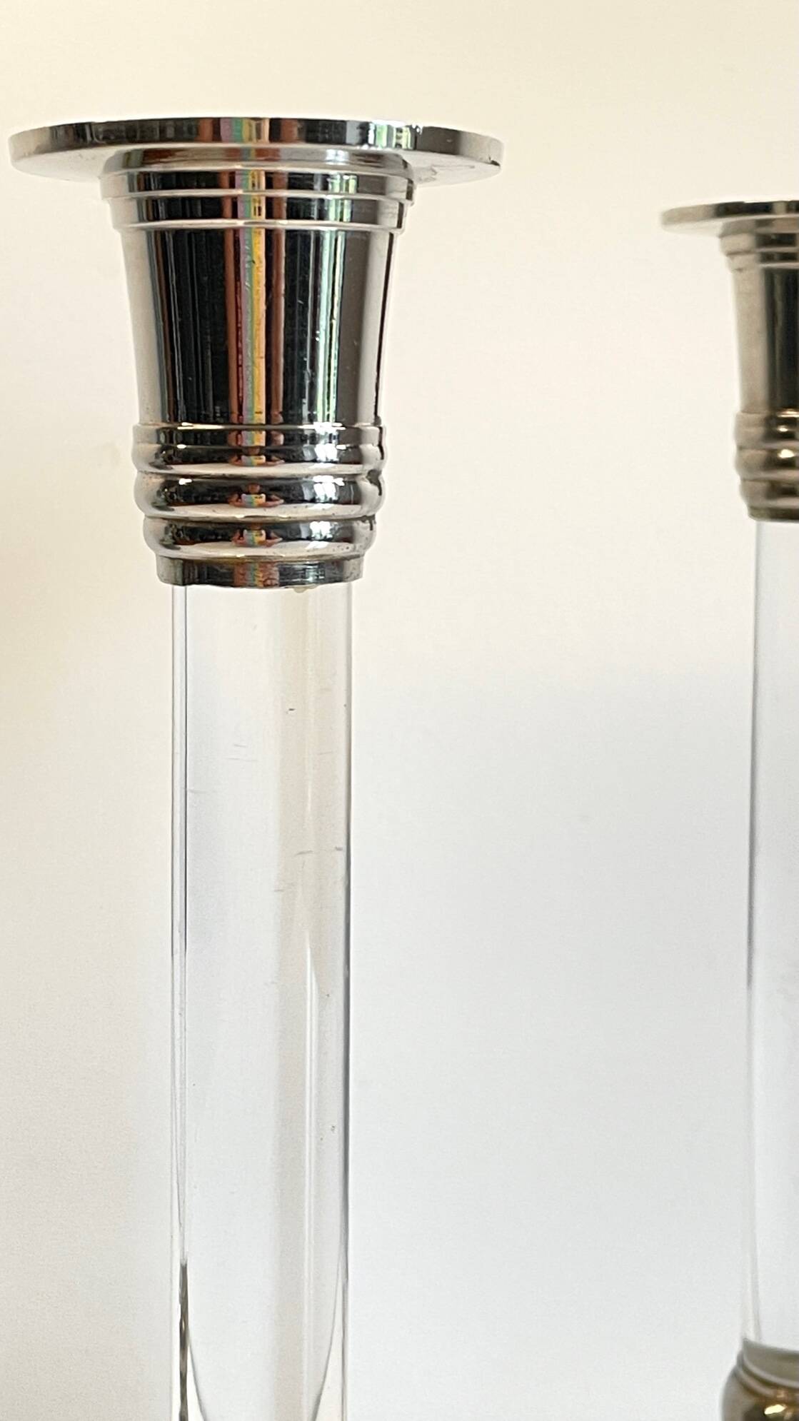 Vintage lucite and silver metal candle holders