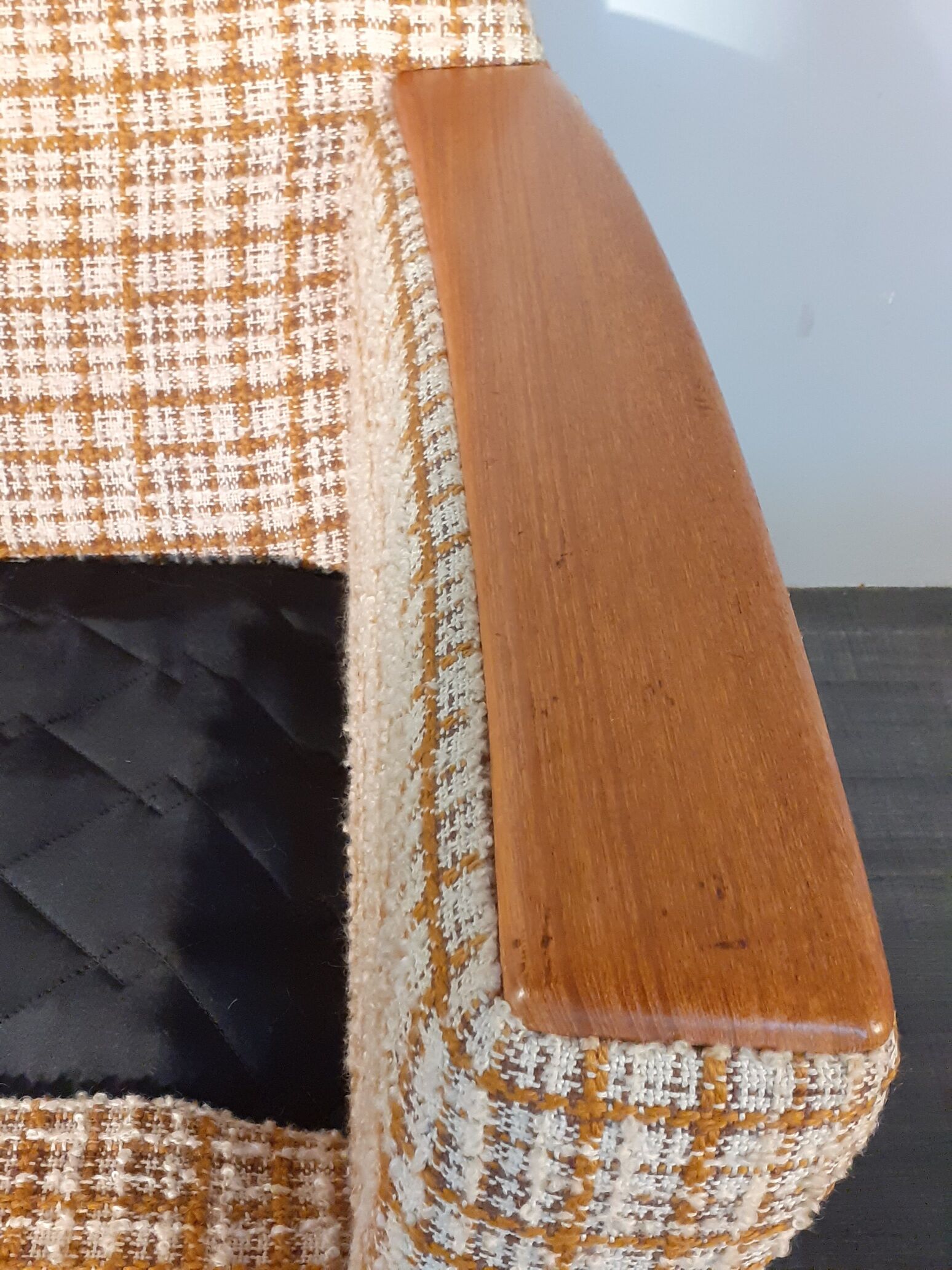 2-seater sofa in teck and beige wool, vintage scandinavian 1960s