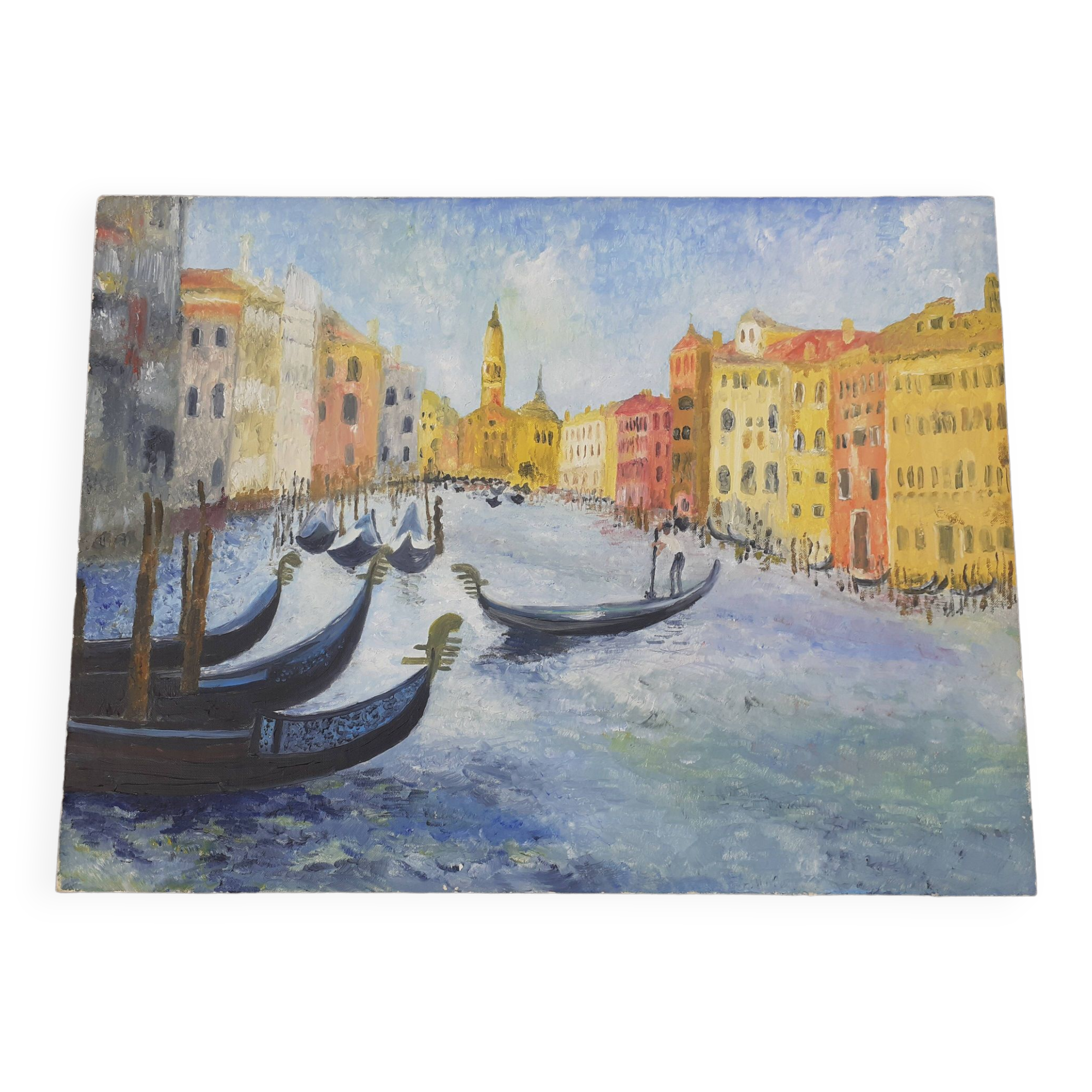 Huile sur panneau du Grand Canal à Venise