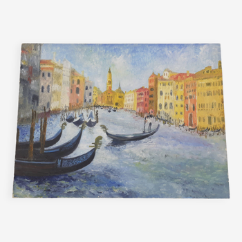 Huile sur panneau du Grand Canal à Venise