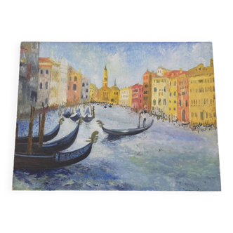 Huile sur panneau du Grand Canal à Venise