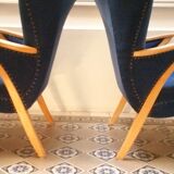 Pair of chairs Scandinavian wing stripes cocktail years 50 Blue