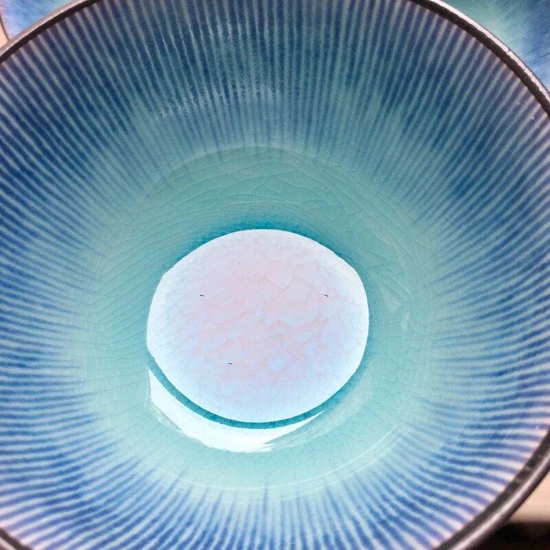 4 Bols en grès japonais émaillé turquoise Neufs