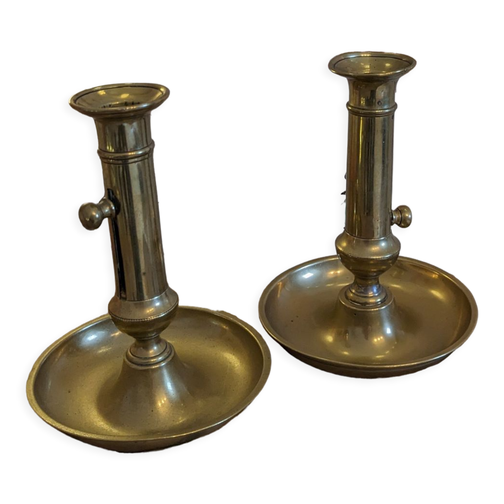 Vintage candlesticks with gilded brass pushers