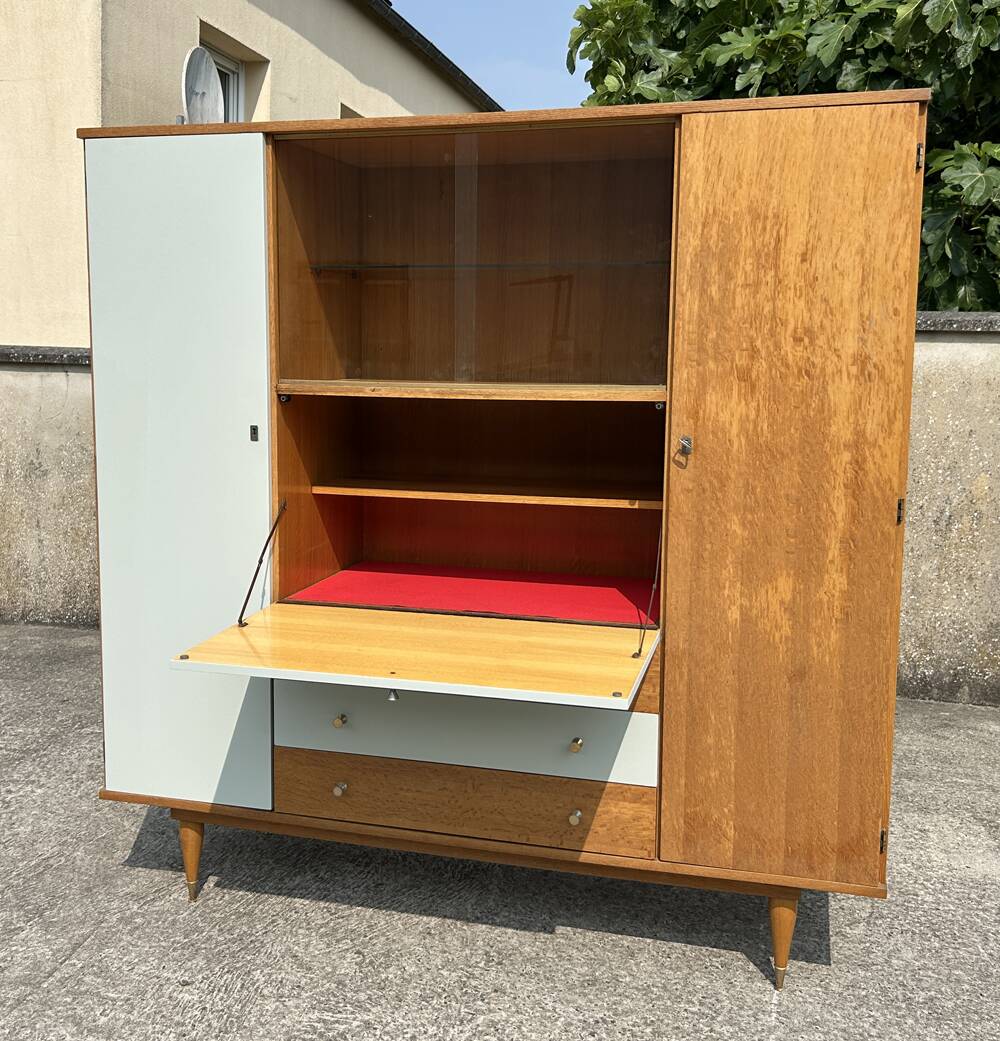 Secretary, bookcase, cupboard, wardrobe, 60s, vintage