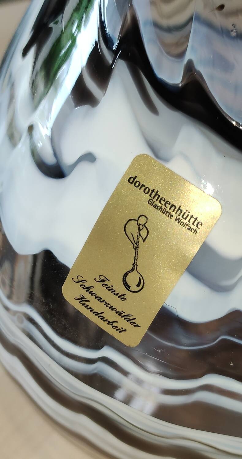Dorotheenhütte designer vase. Blown glass with smoke swirls/volutes.