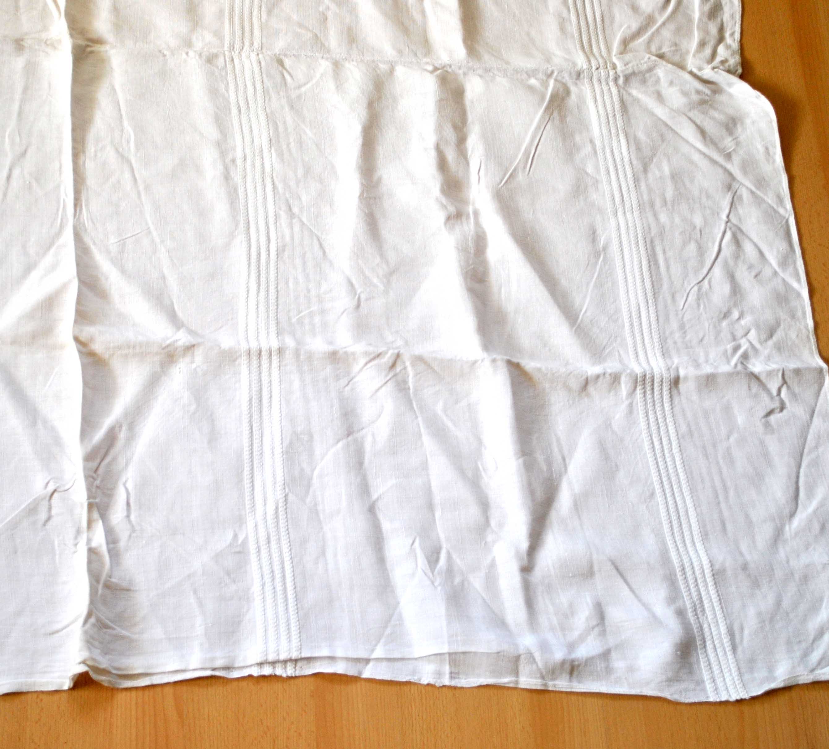 Vintage white woven linen tablecloth