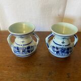 Pair of Antique DELFT White Porcelain Vases with Blue Decor Vintage