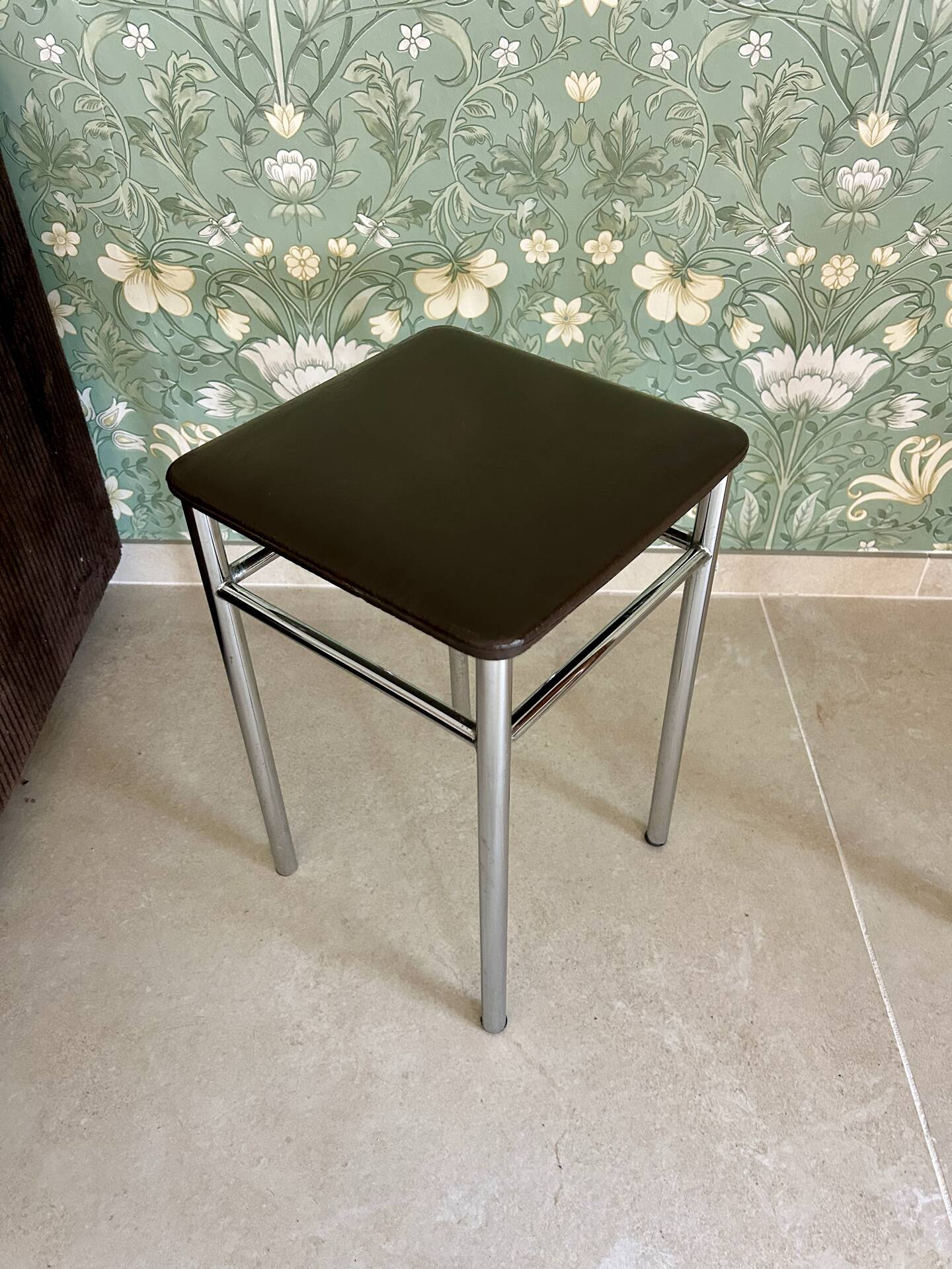 Vintage brown faux leather stool