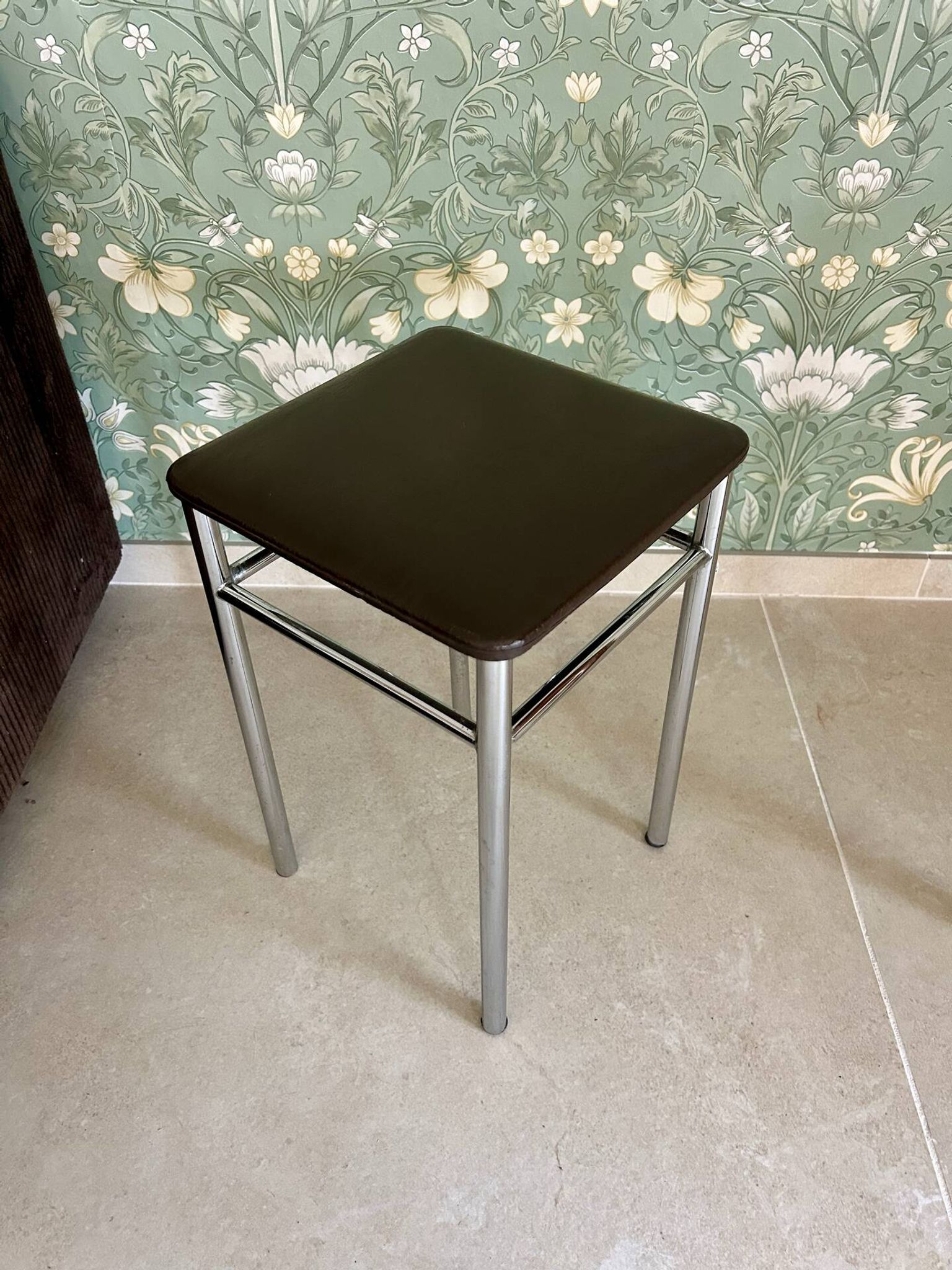 Tabouret vintage simili cuir marron
