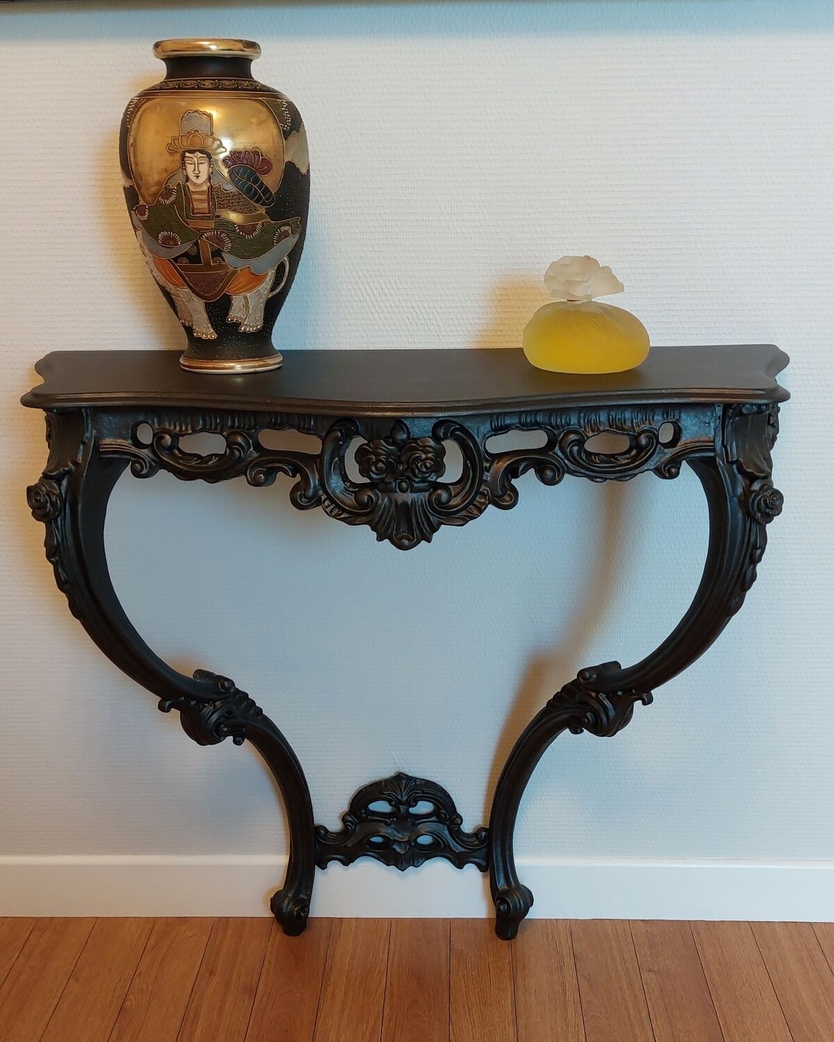Baroque wall console, steel black