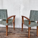 Pair of 50s Bridge armchairs vintage zebra pattern green