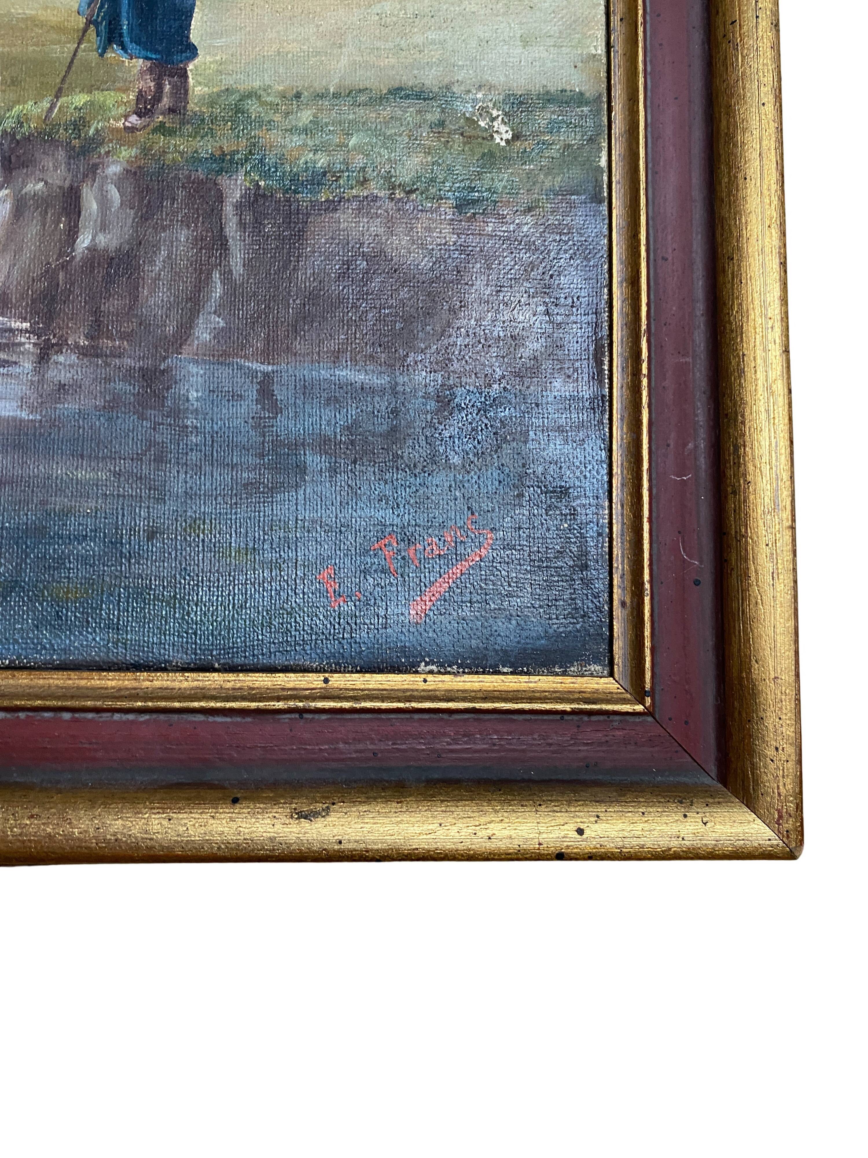 Painting Pastoral Scene at the River – French School, late 19th century