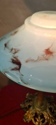 bronze and brass art deco lamp opaline marbled 45x30 with new electrics int