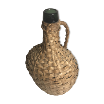 Demijohn bottle 2L old woven Wicker rattan + handle Vintage