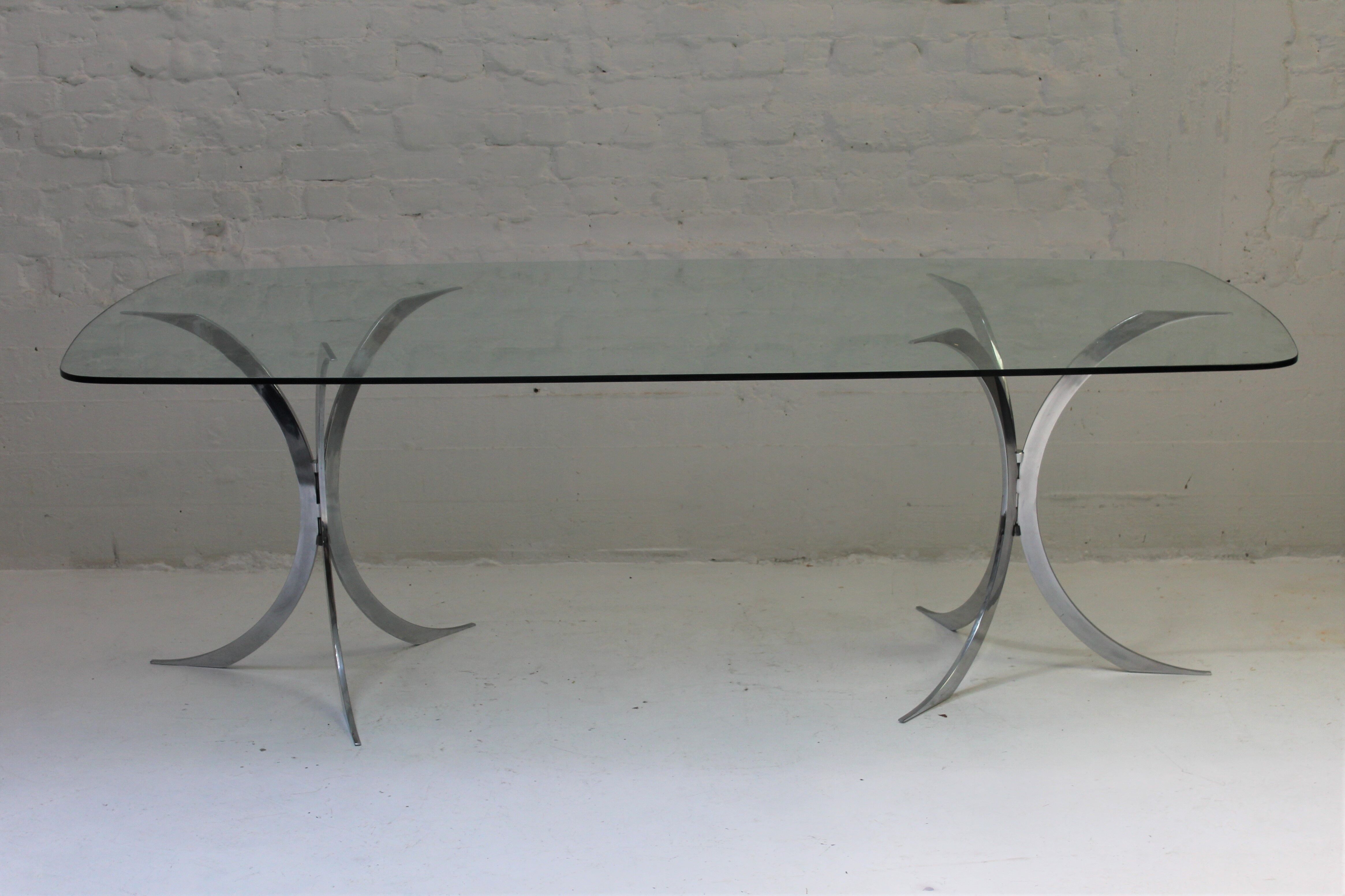 Glass and chrome steel dining table