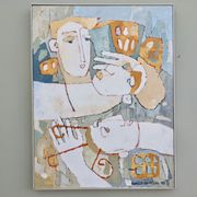 1998 "The Trio" Modernist Style Swedish Expressionist Portrait Oil Painting, Framed