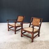 Arts & Crafts Handcrafted Low Lounge Armchairs, Belgium, 1920s, Set of 2