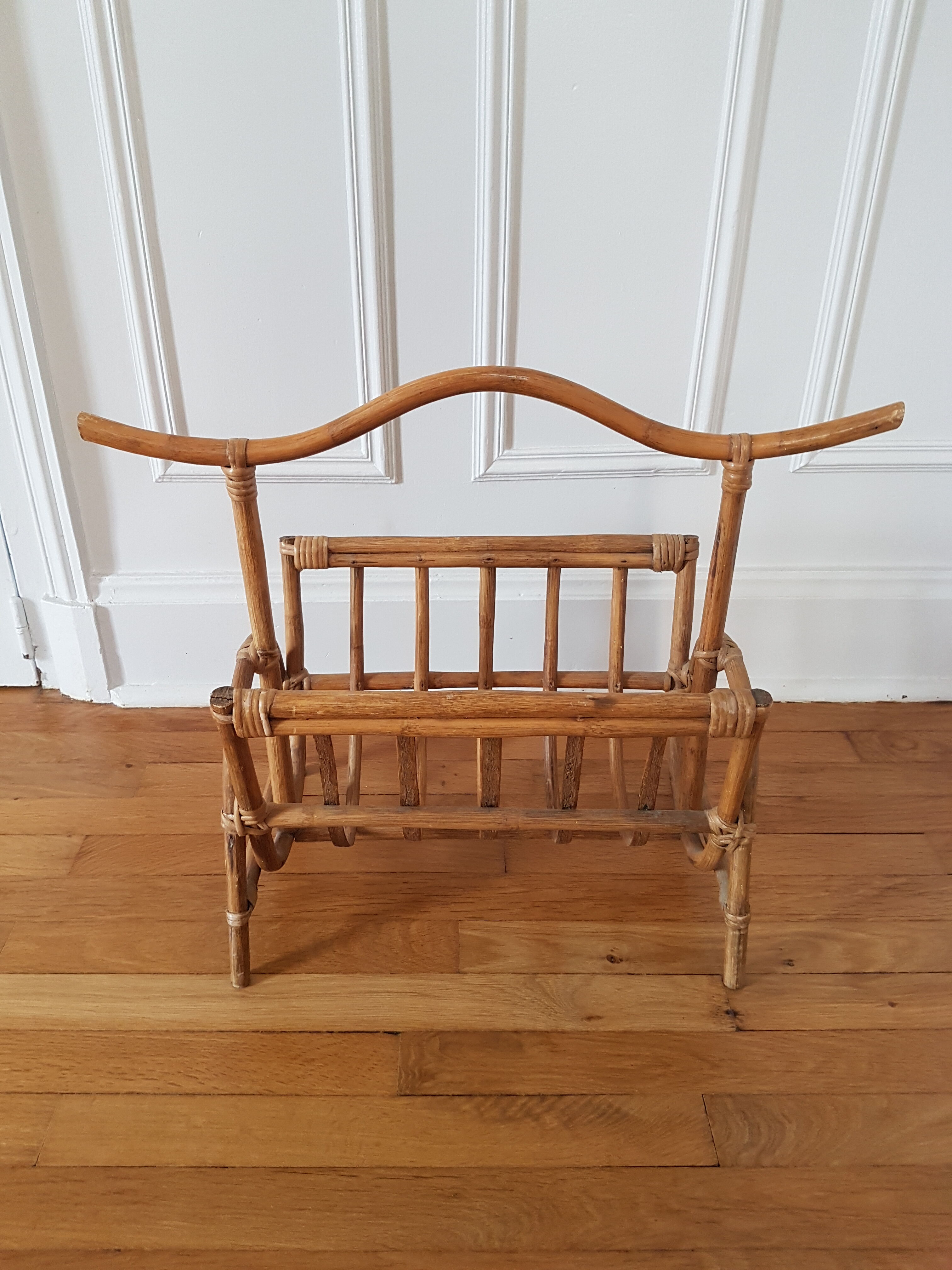 Vintage rattan magazine holder