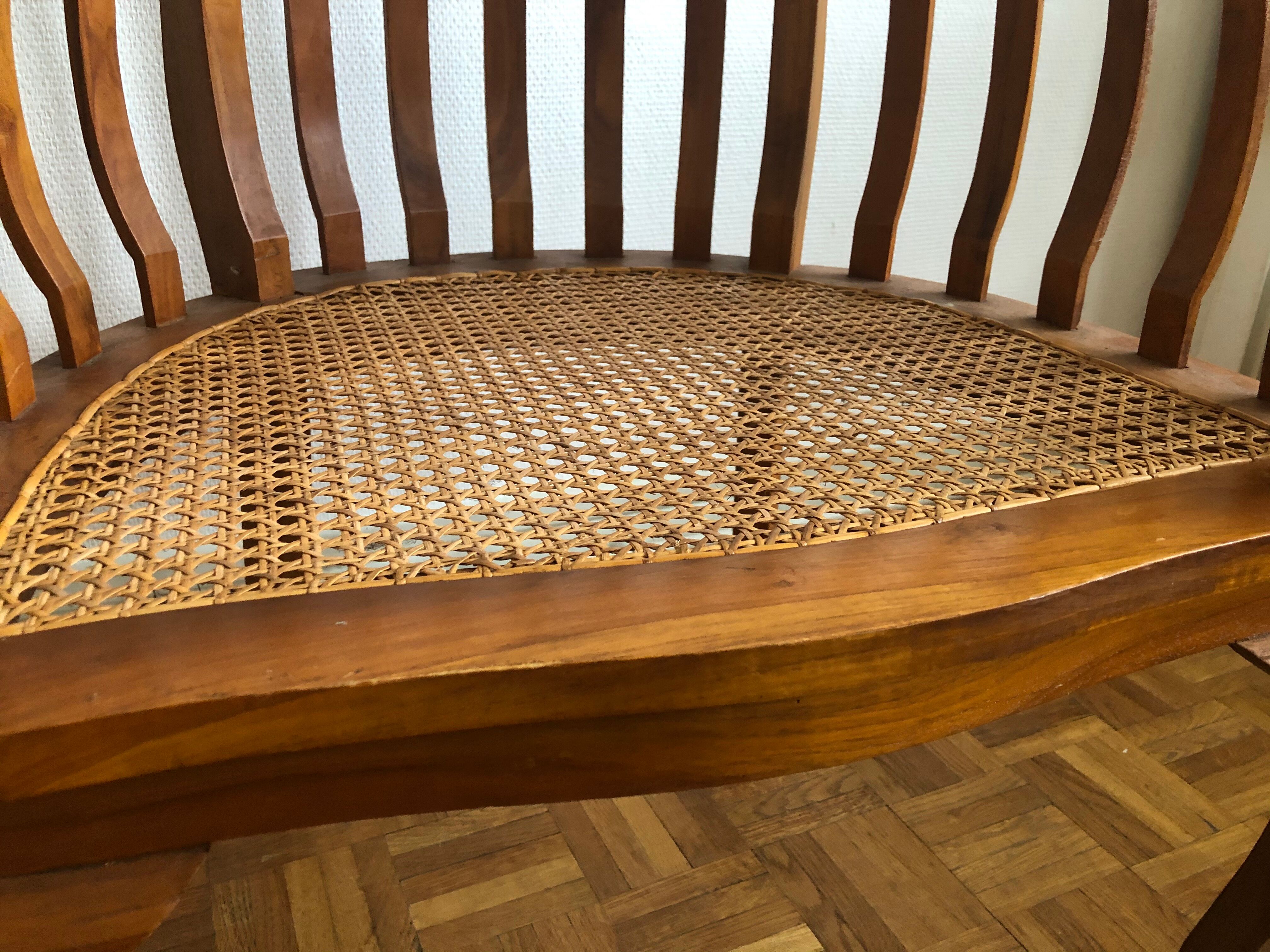 Exotic wooden canne colonial armchair