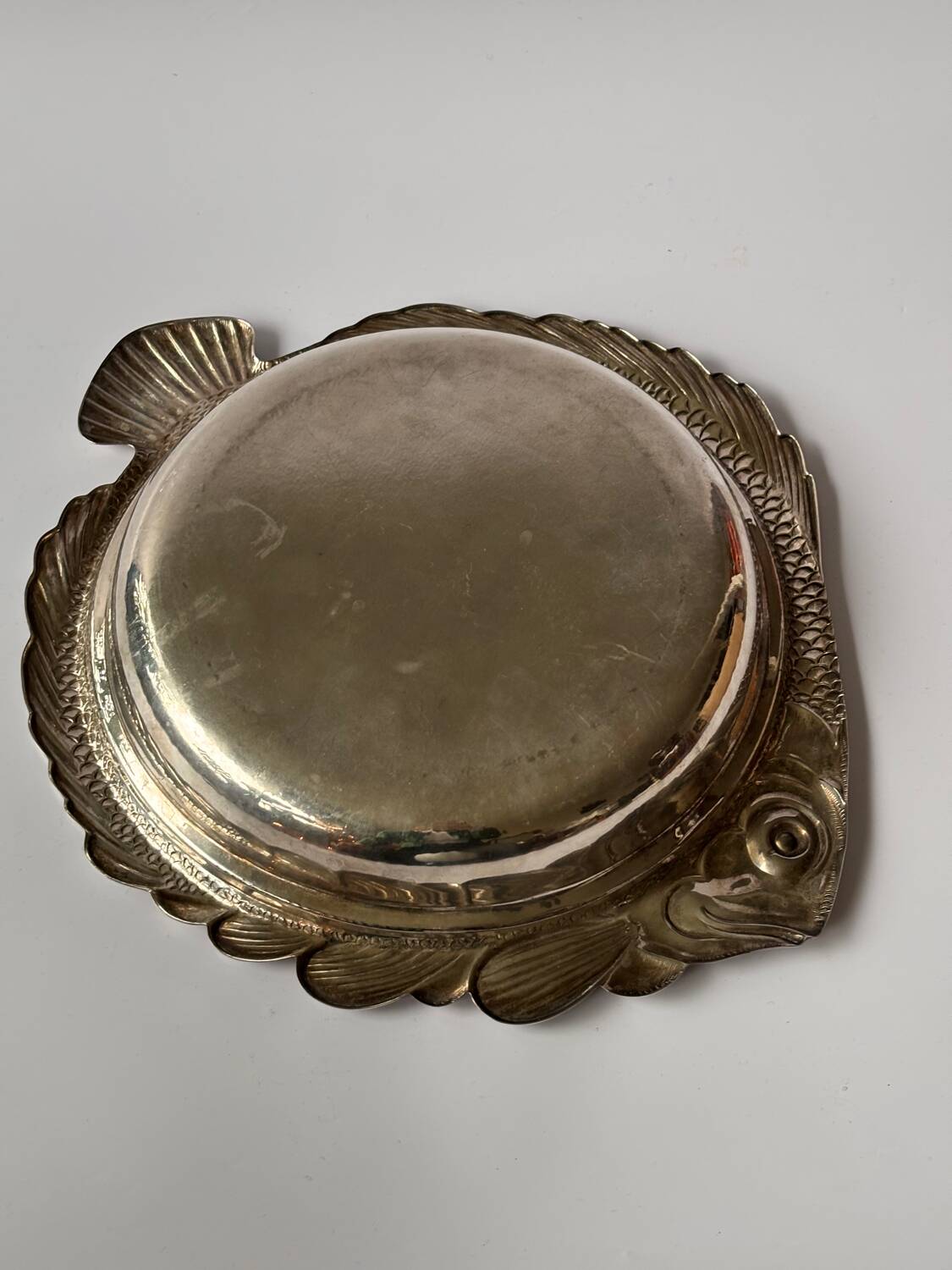 Vintage silver metal fish dish