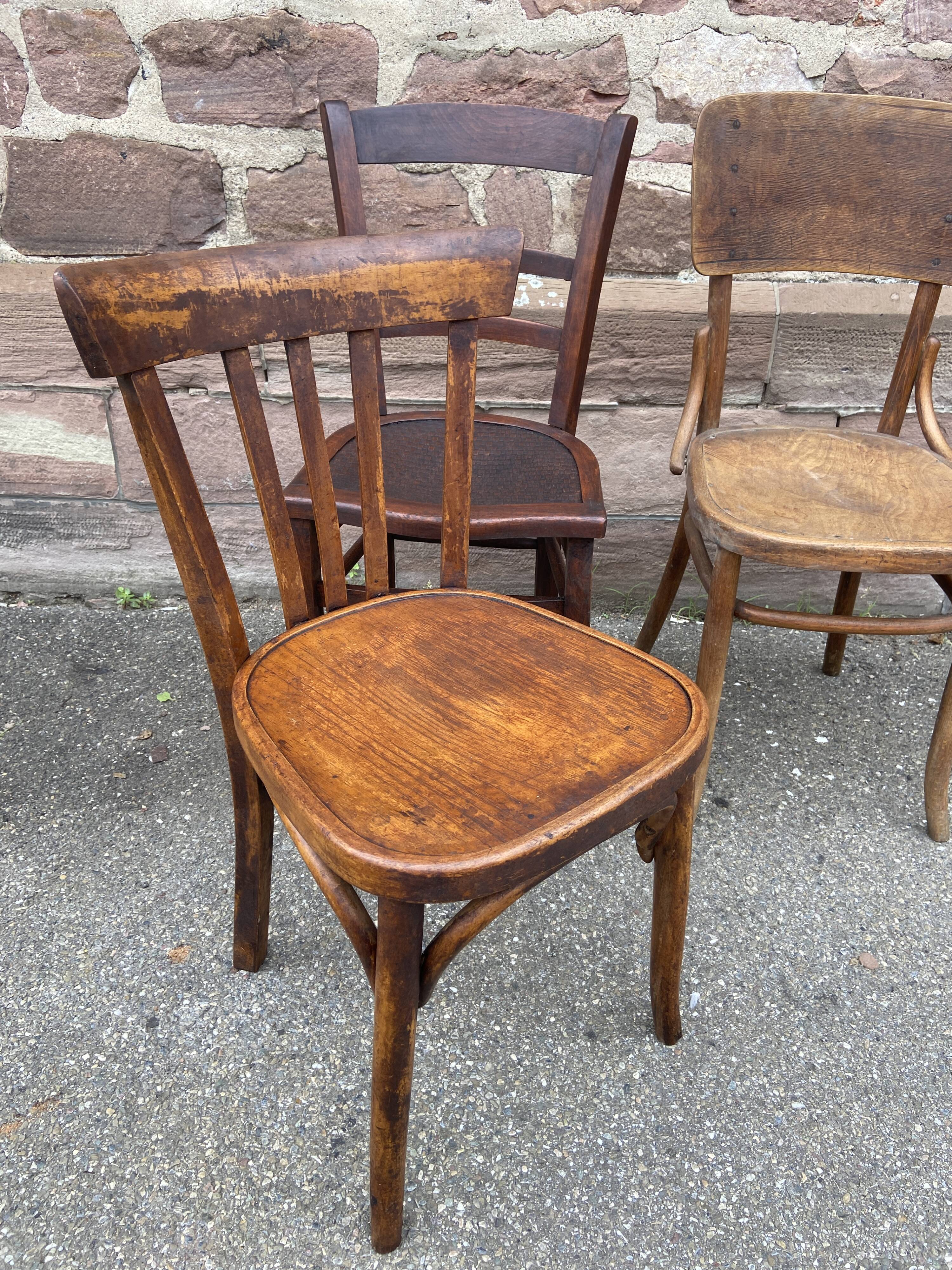 4 Mismatched bistro chairs curved wood Brasserie