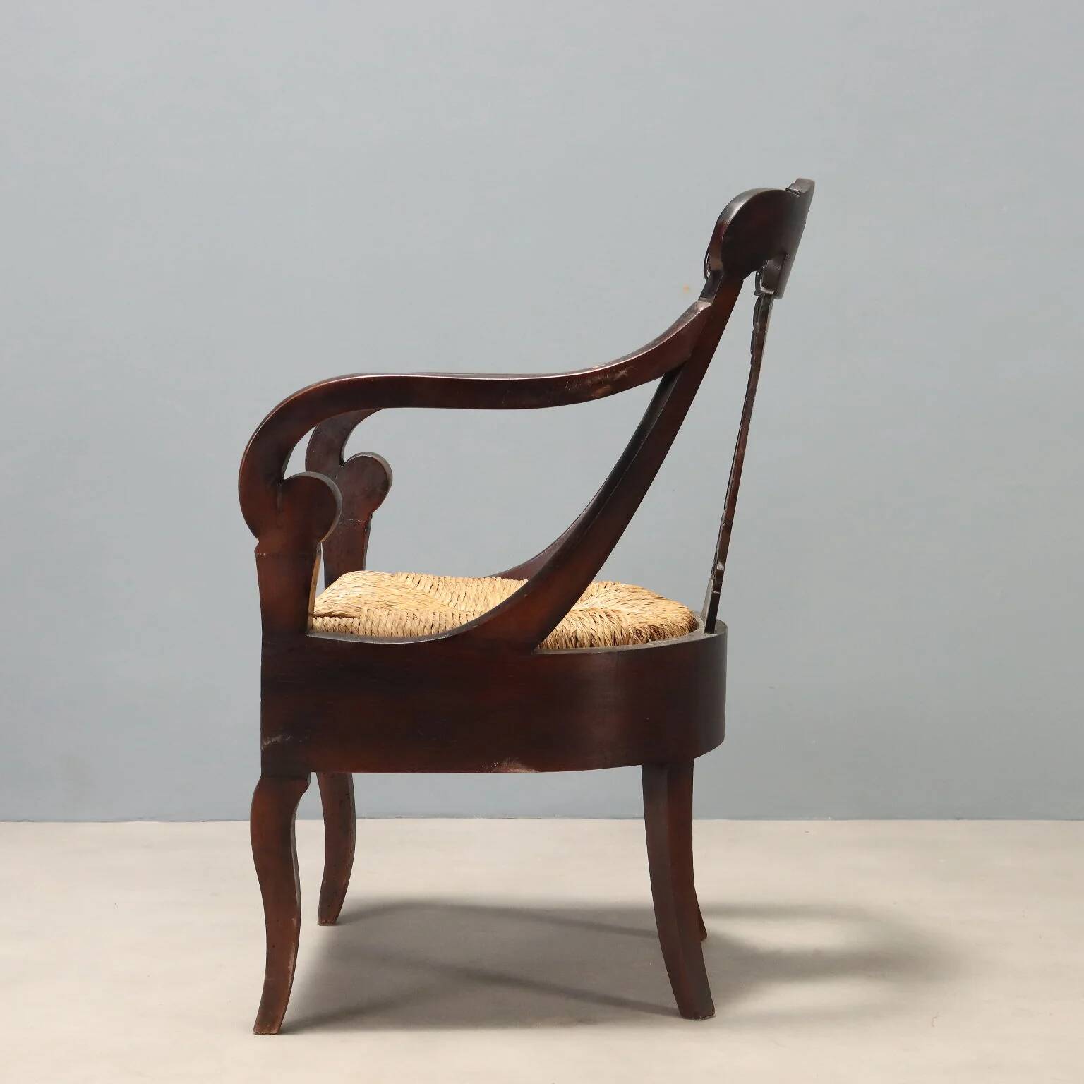Restoration style walnut armchair from the 19th century