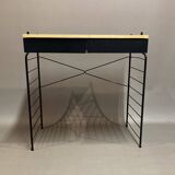 Modular bookcase and stool in black metal and beech, 1960
