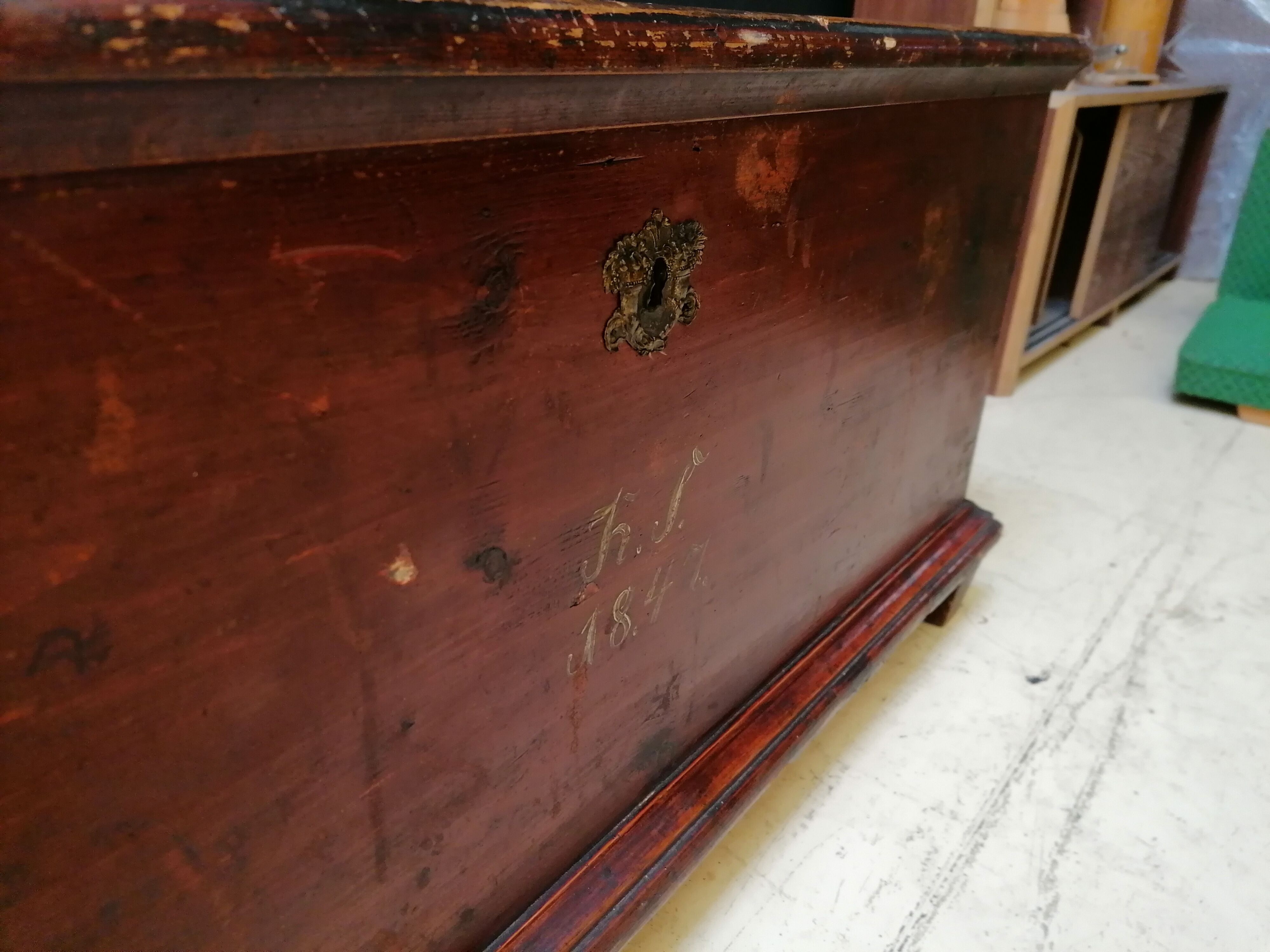 Large vintage chest old wooden trunk