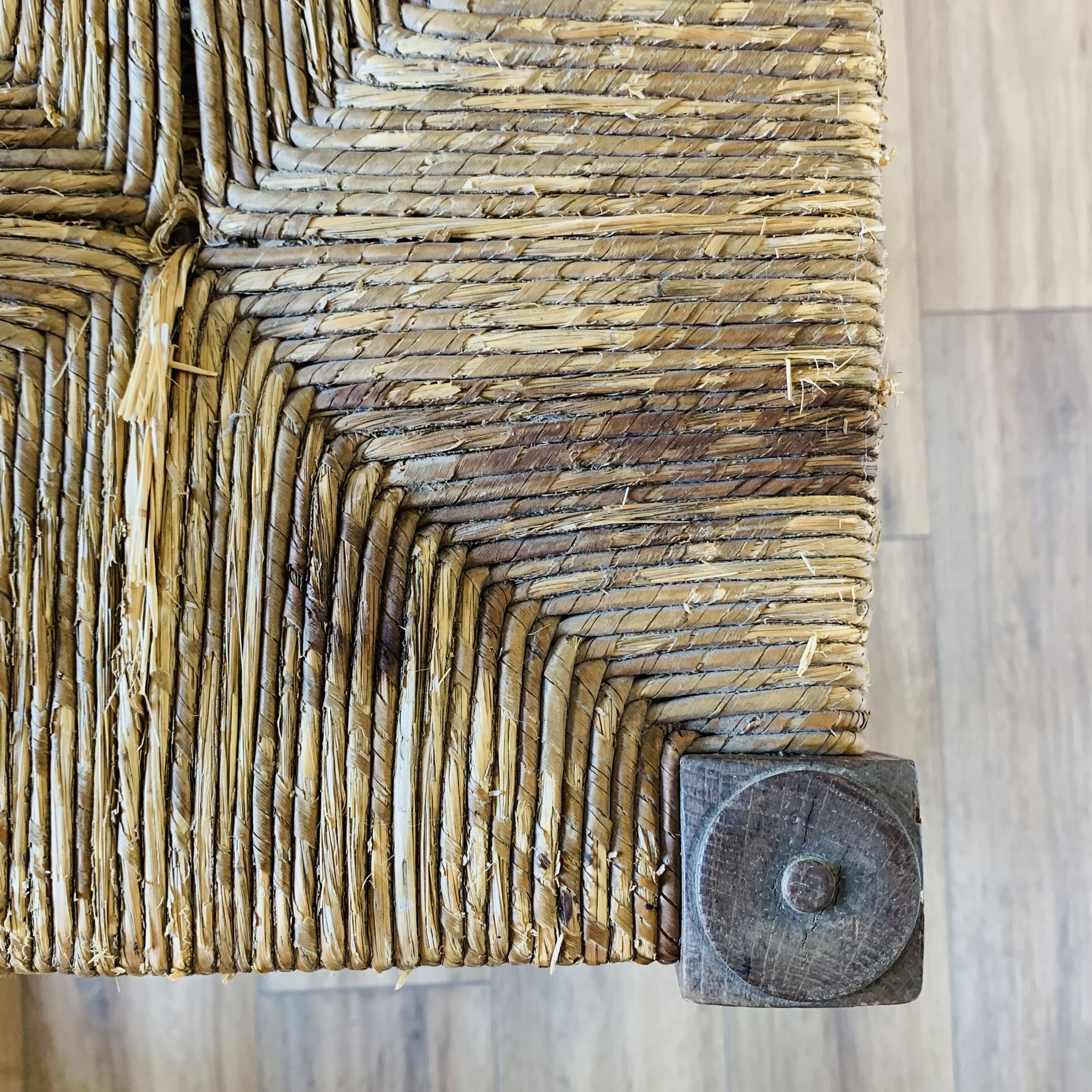Stool high straw wood turned