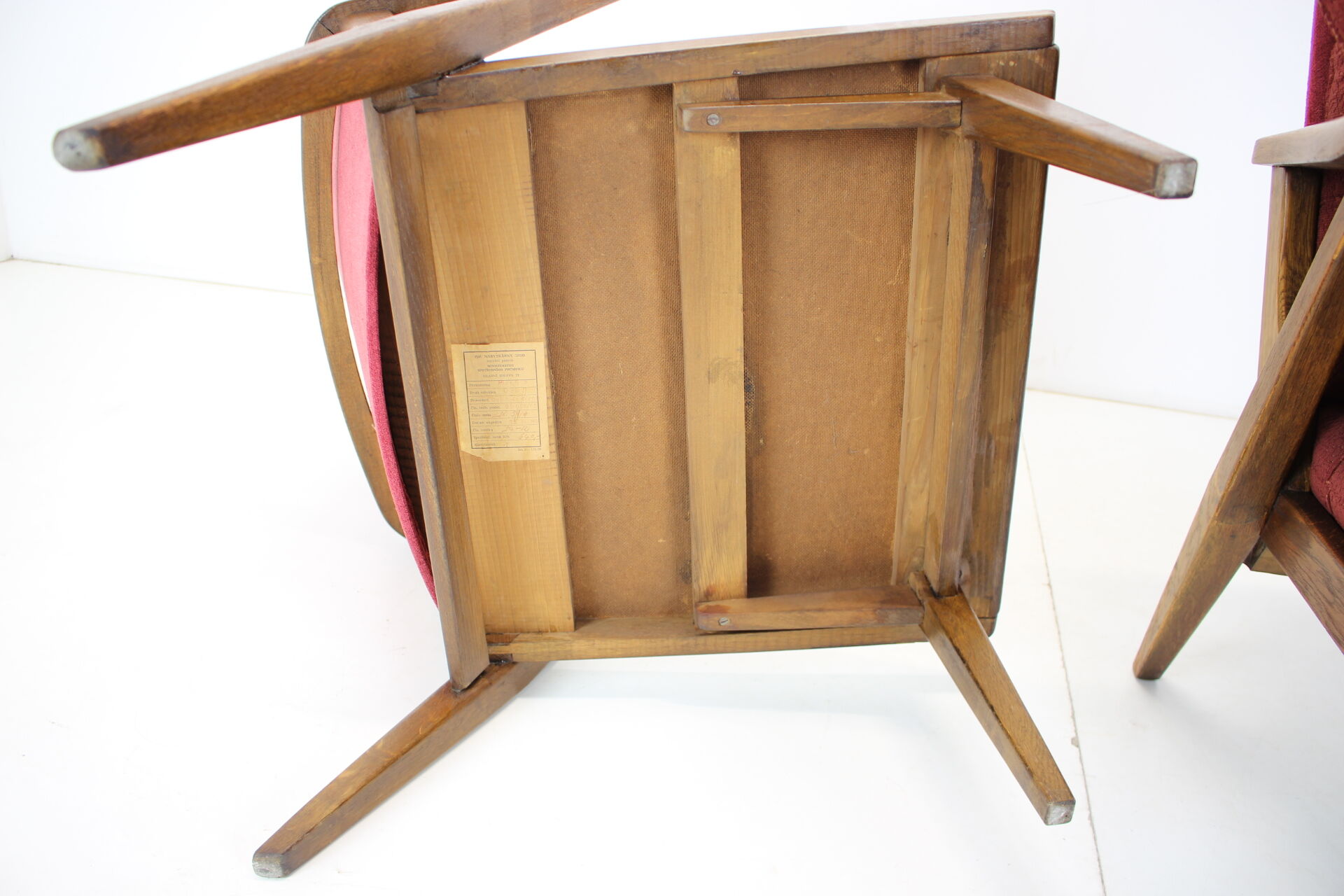 1960s pair of oak armchairs, czechoslovakia