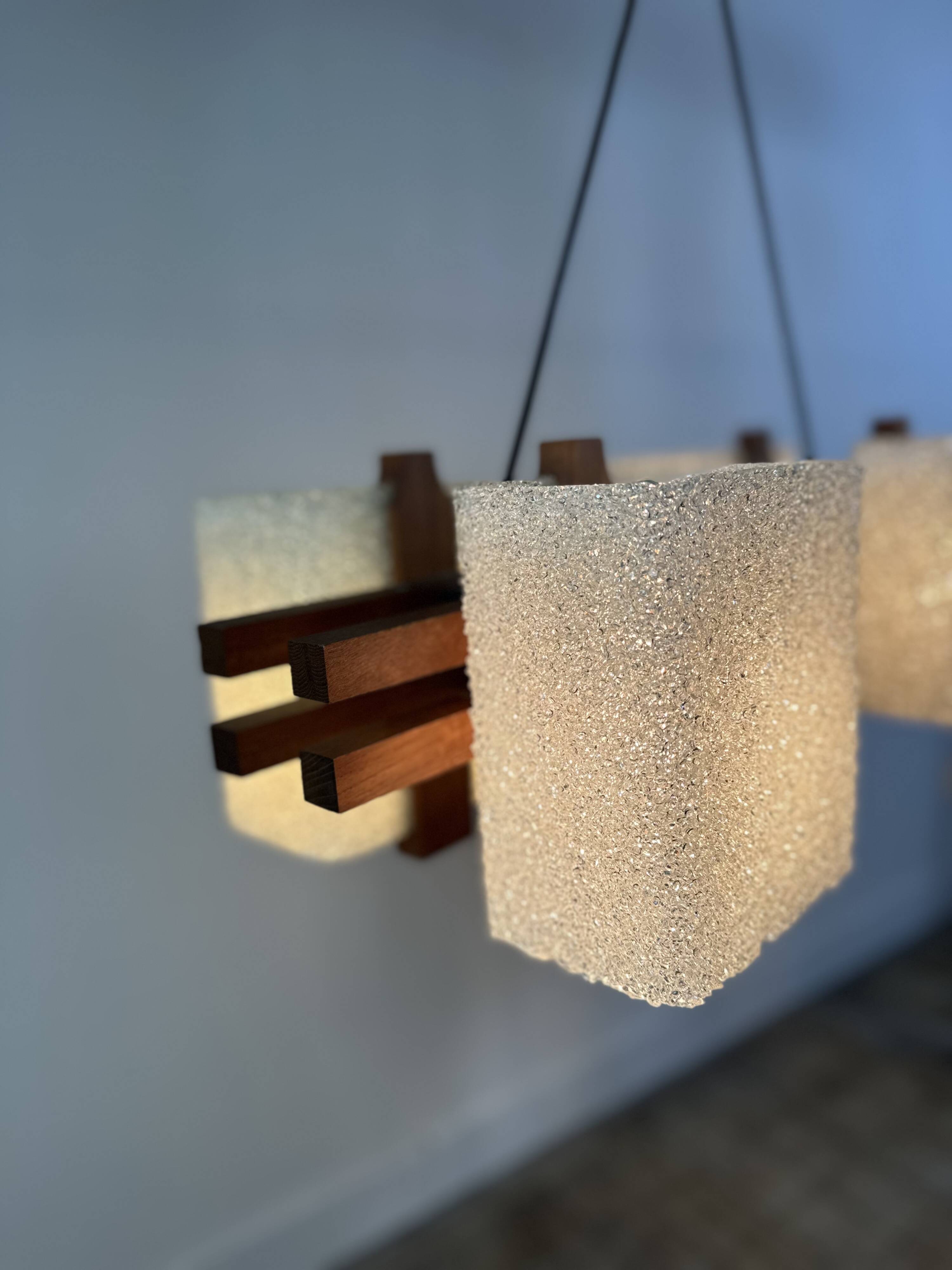 Vintage 1960s Scandinavian teak and perspex chandelier