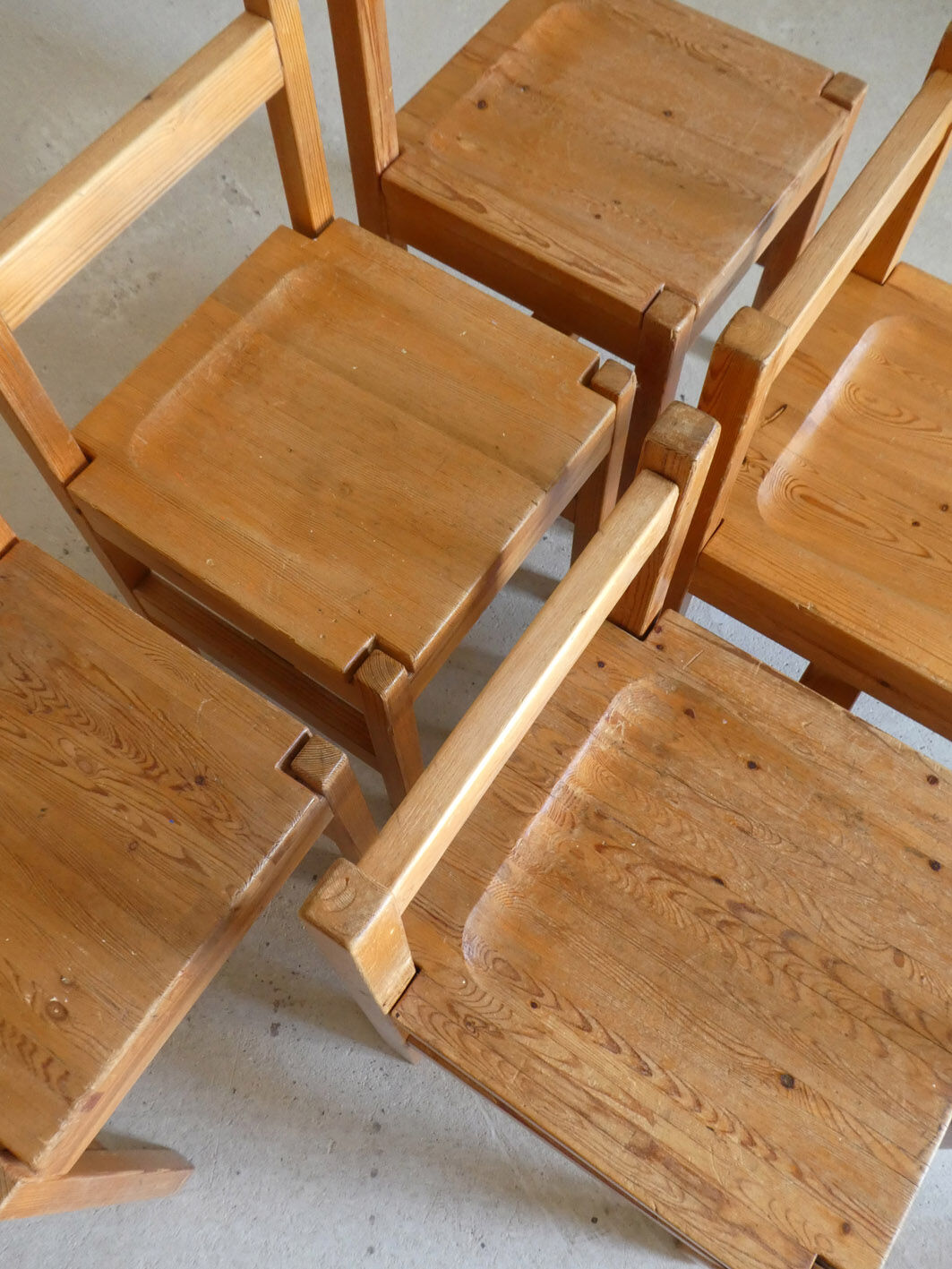 6 pine chairs, 1960