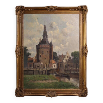 Dutch painting view of the city of Hoorn from the 20th century