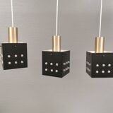 Three older square pendant lamps in Space-Age style, Denmark 1980s
