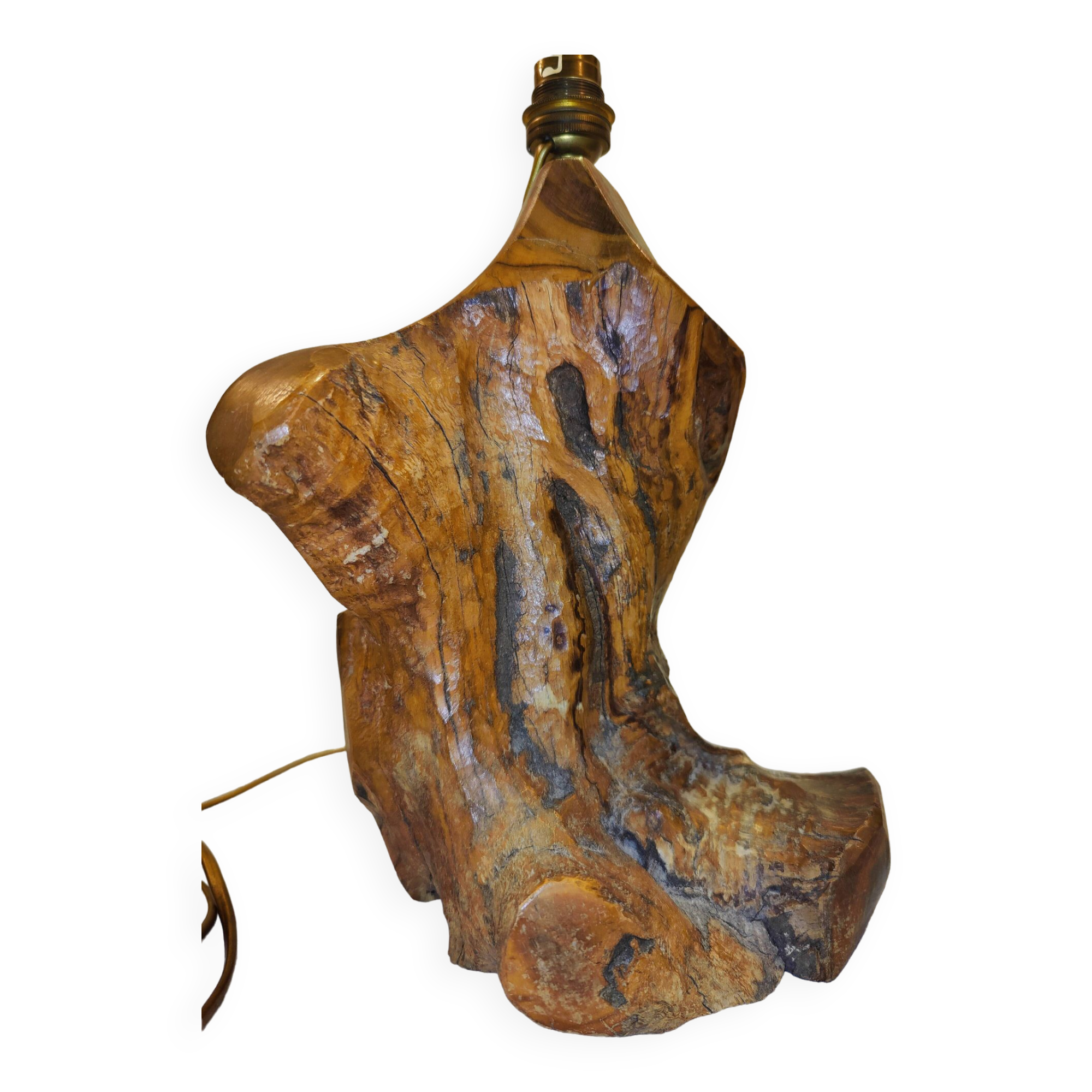 Brutalist olive wood lamp base