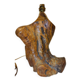 Pied de lampe en bois d'olivier brutaliste