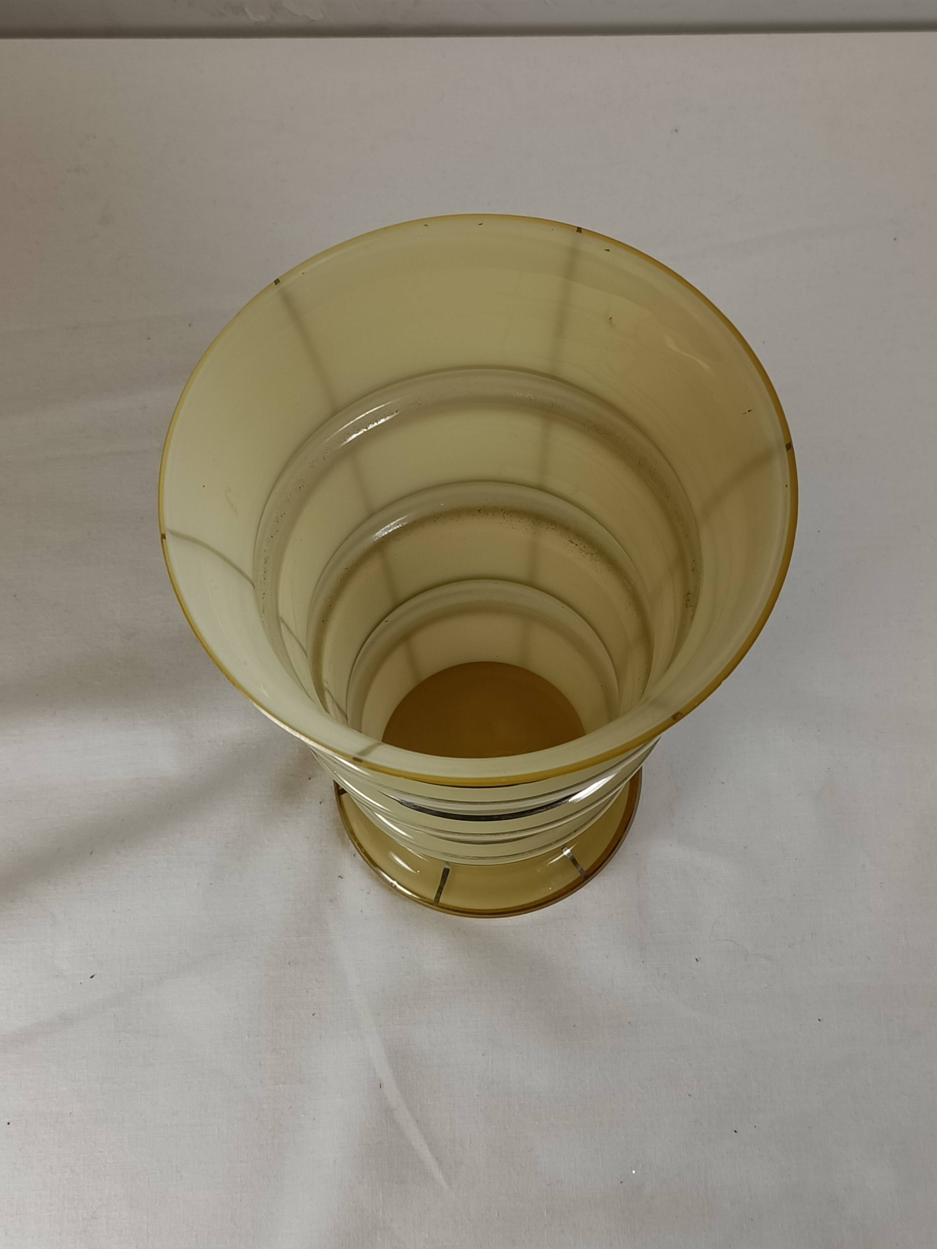 Vintage smoked amber glass vase with chrome bands – 1970s design