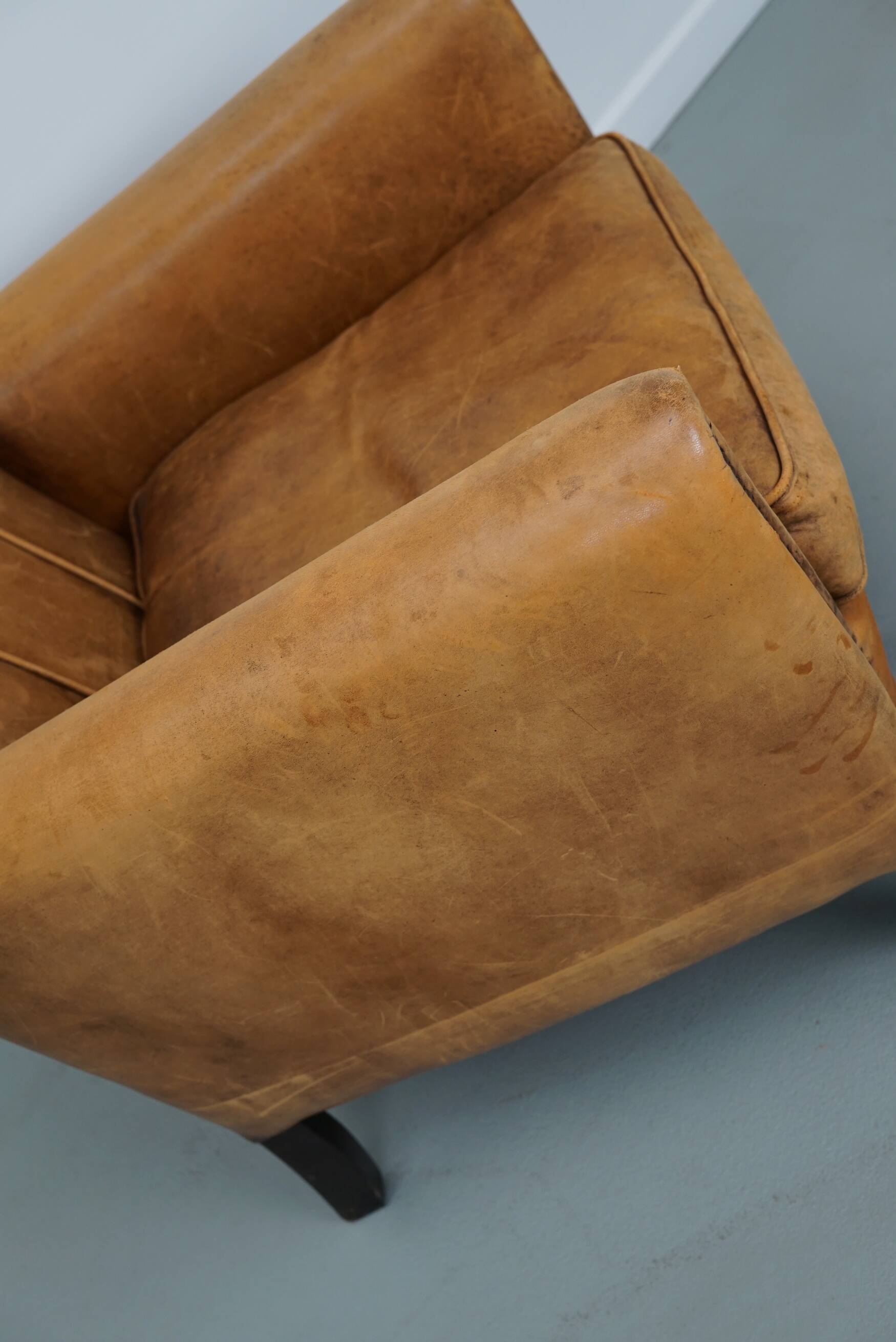 Vintage Dutch cognac coloured leather club chair