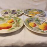 Set of 4 plates in St Clément Barbotine - Majolica - Fruits