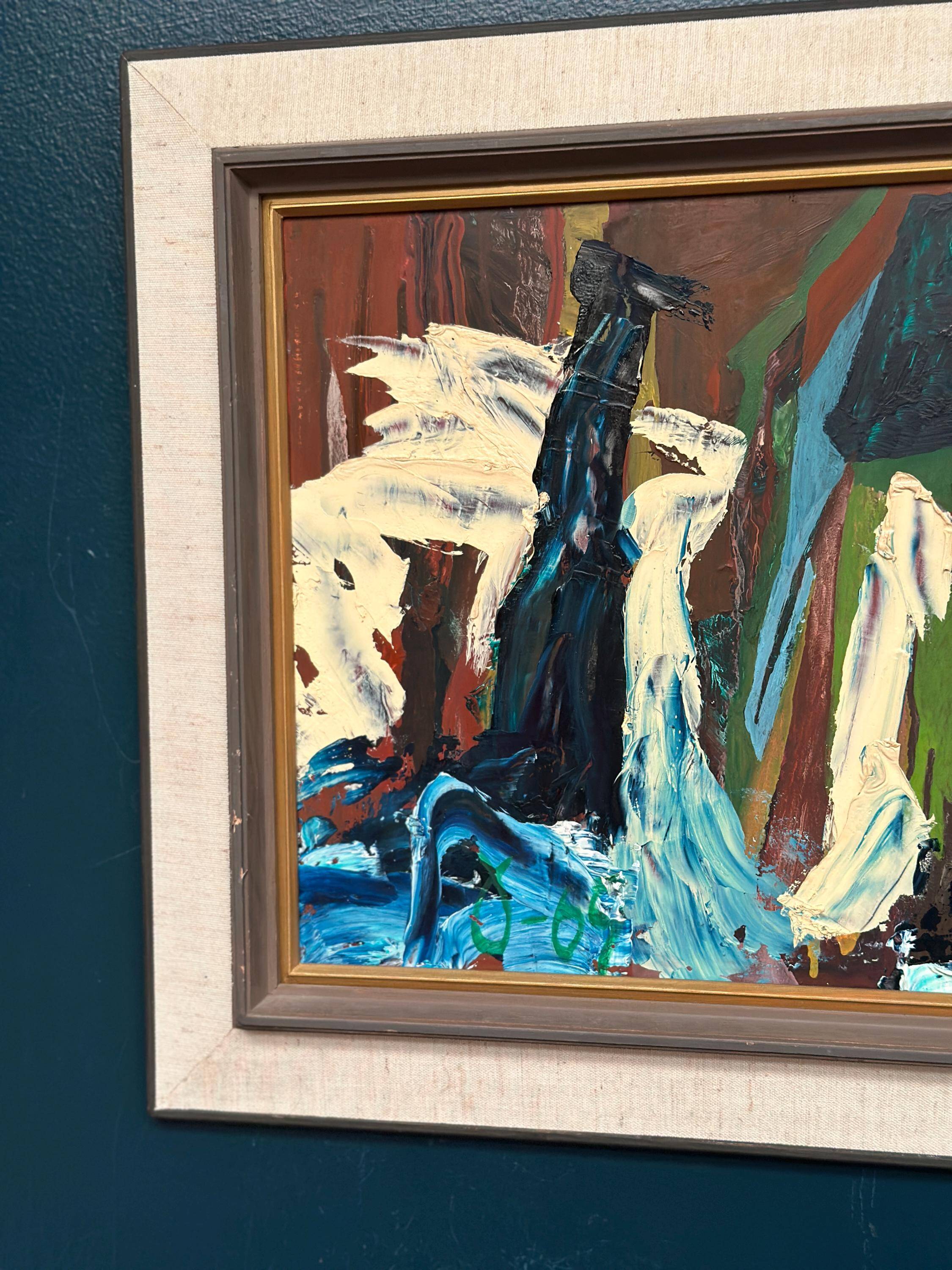 Huile sur panneau d'origine suédoise – “Composition” monogrammée “O”